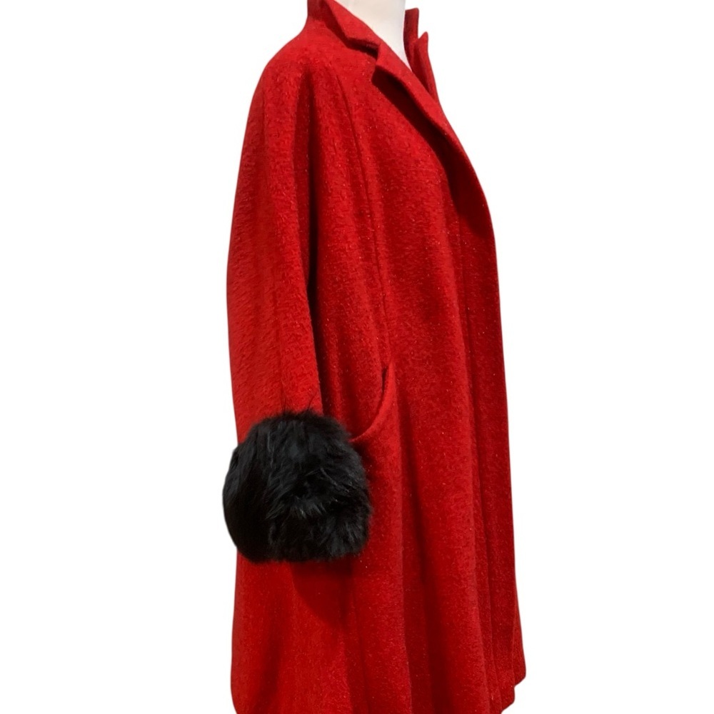 Vntg 50’s Volup Lilli Ann Red wool Coat with Black Fur Trim size XL - Picture 8 of 11